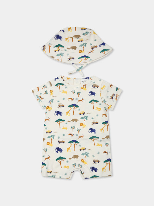 Set pagliaccetto giallo per neonato con stampa savana all over,Carrement Beau,Y30040 519