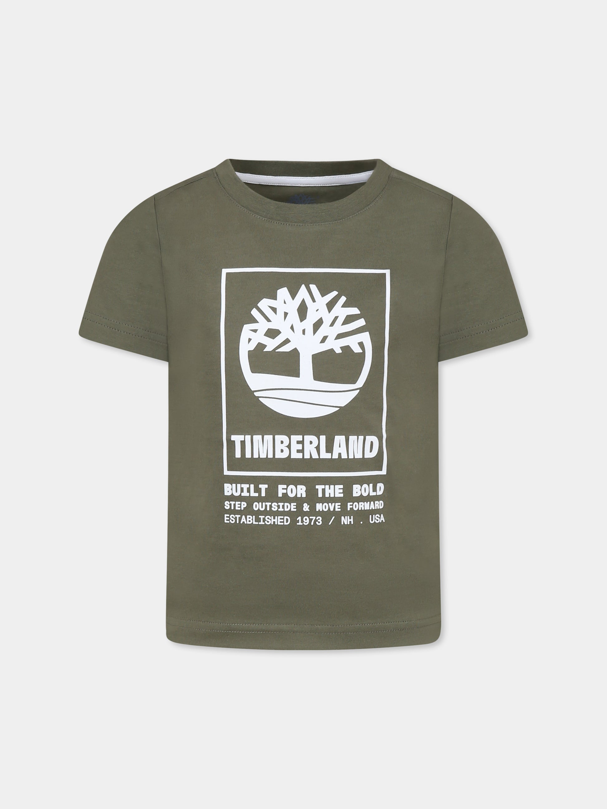 T-shirt verde per bambino con logo,Timberland,T60082 724