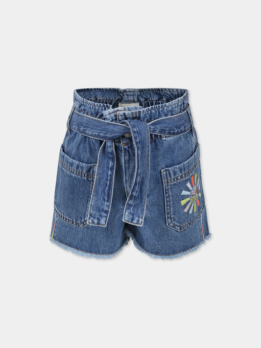 Shorts denim per bambina con logo e sole,Sonia Rykiel Paris,A00169 Z27