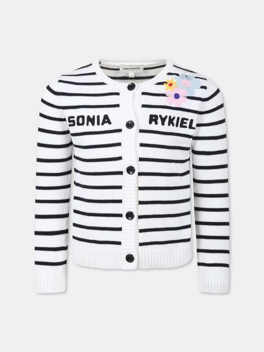 Cardigan bianco per bambina con logo,Sonia Rykiel Paris,A00179 10P