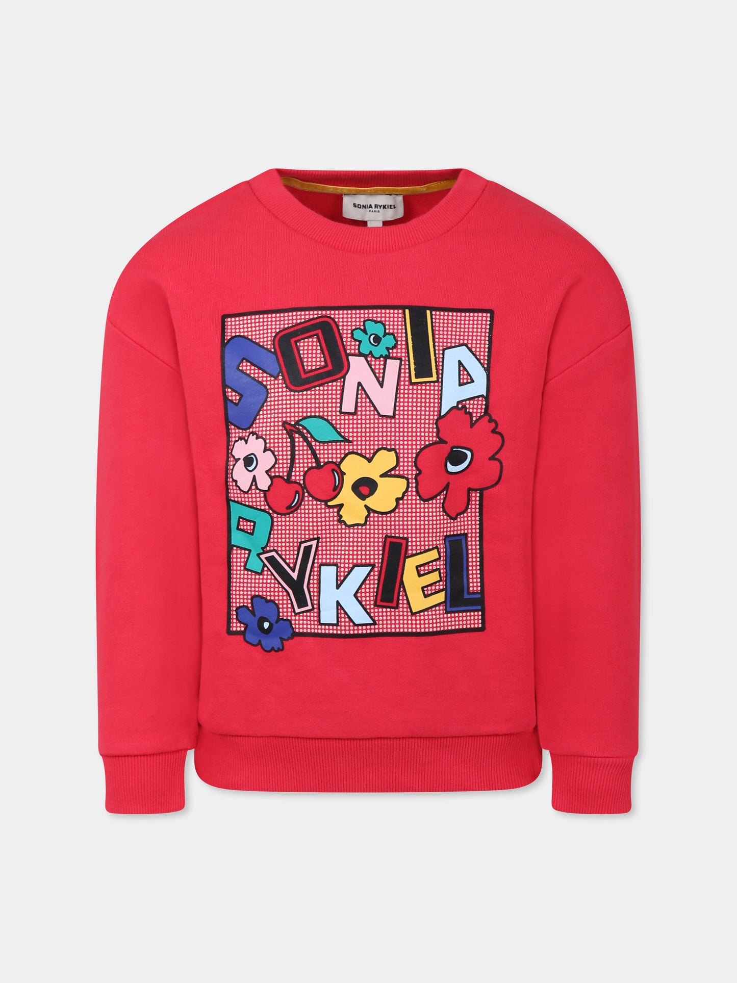 Felpa fucsia per bambina con logo e fiori,Sonia Rykiel Paris,A00181 98D