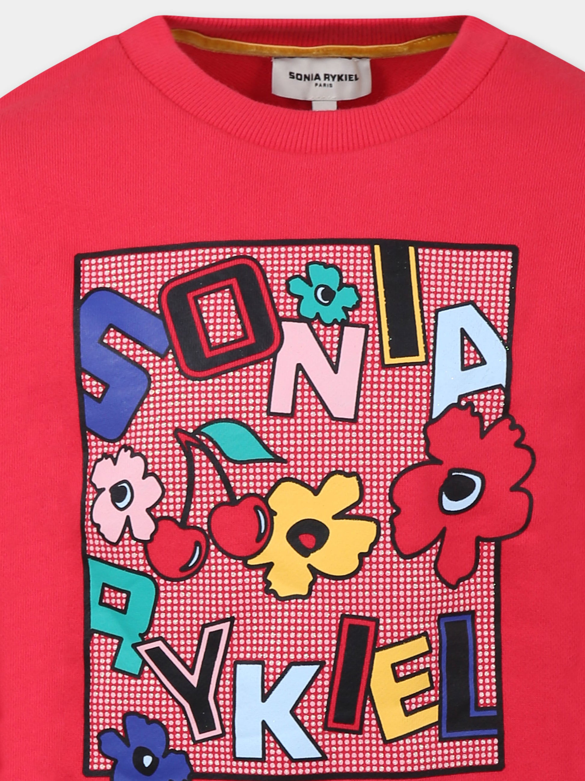 Felpa fucsia per bambina con logo e fiori,Sonia Rykiel Paris,A00181 98D