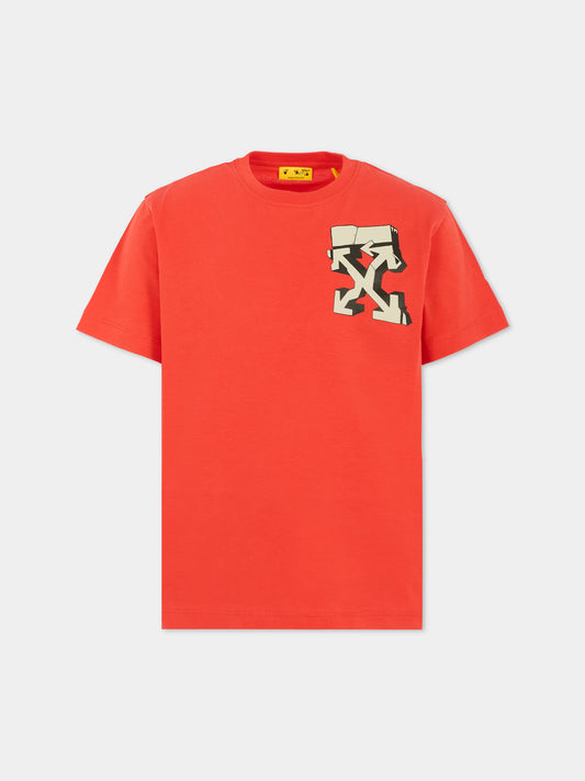 T-shirt rossa per bambino con frecce,Off White,OBAA002F25JER00B2505