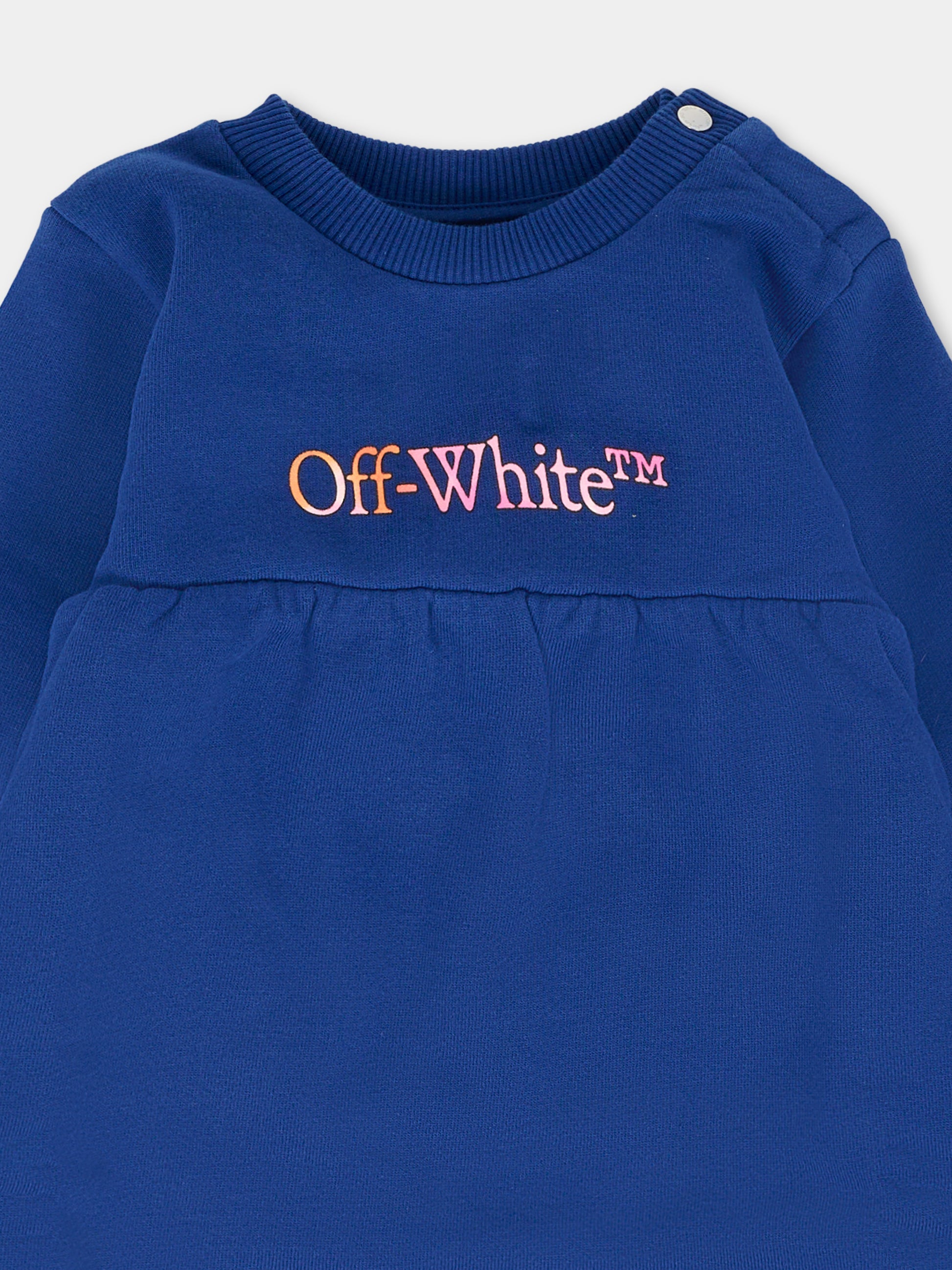 Vestito blu per neonata con logo,Off White,OGX7012F25FLE0014584