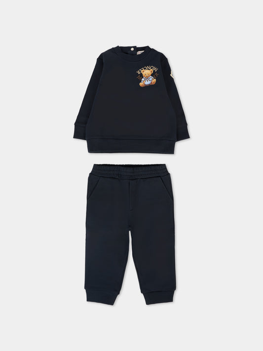 Completo blu per neonato con orsetto,Moncler Kids,K2951 8M00008 89AM3 778