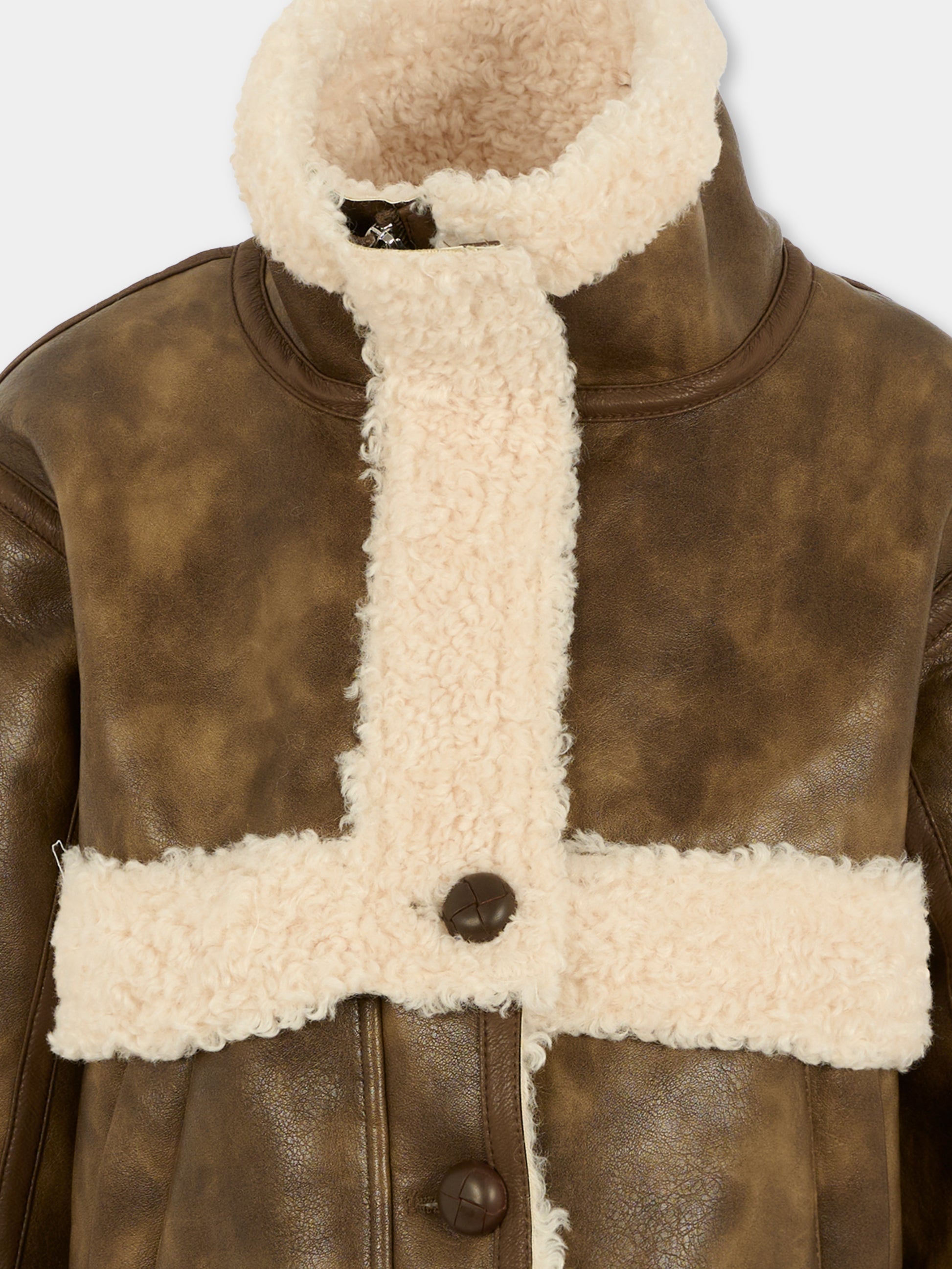 Ecopelliccia marrone per bambina con logo ricamato,Philosophy,I9F100 - 6038 - P006