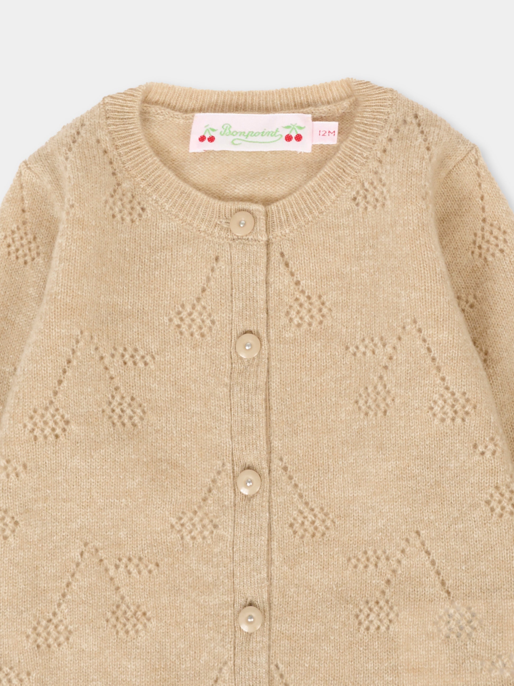 Cardigan beige per neonata con ciliegie,Bonpoint,W05XCAK00008 060