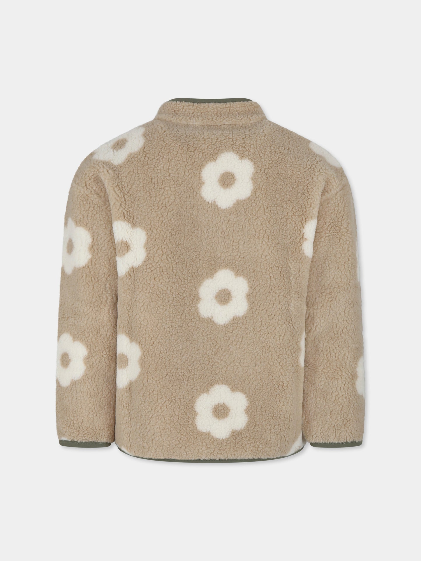 Ecopelliccia beige per bambina con coccodrillo e fiori all over,Lacoste,BJ2541 2UG