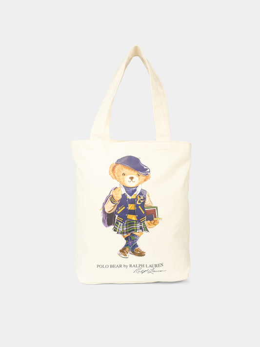 Borsa avorio per bambina con Polo Bear,Ralph Lauren Kids,9AR021 J9G