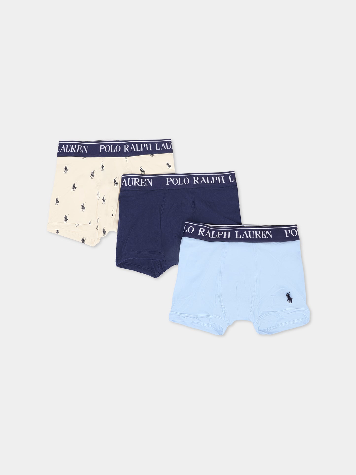 Set boxer blu per bambino con cavallino e logo,Ralph Lauren Kids,9P5015 BK8