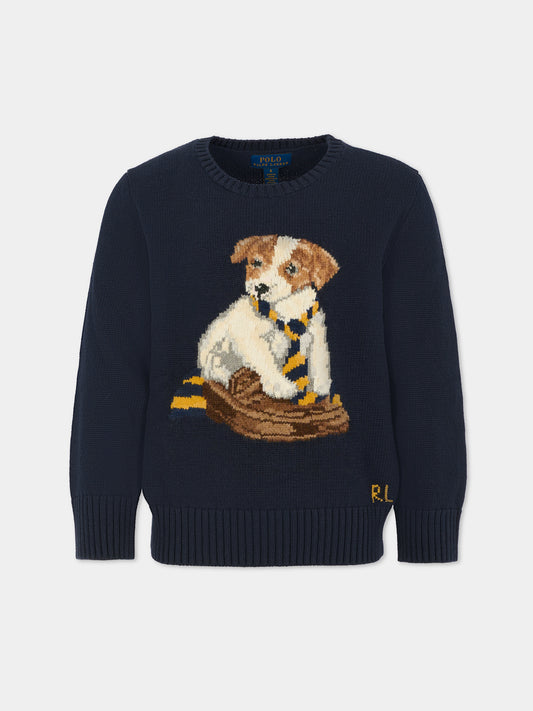 Maglione blu per bambino con cane,Ralph Lauren Kids,978392001