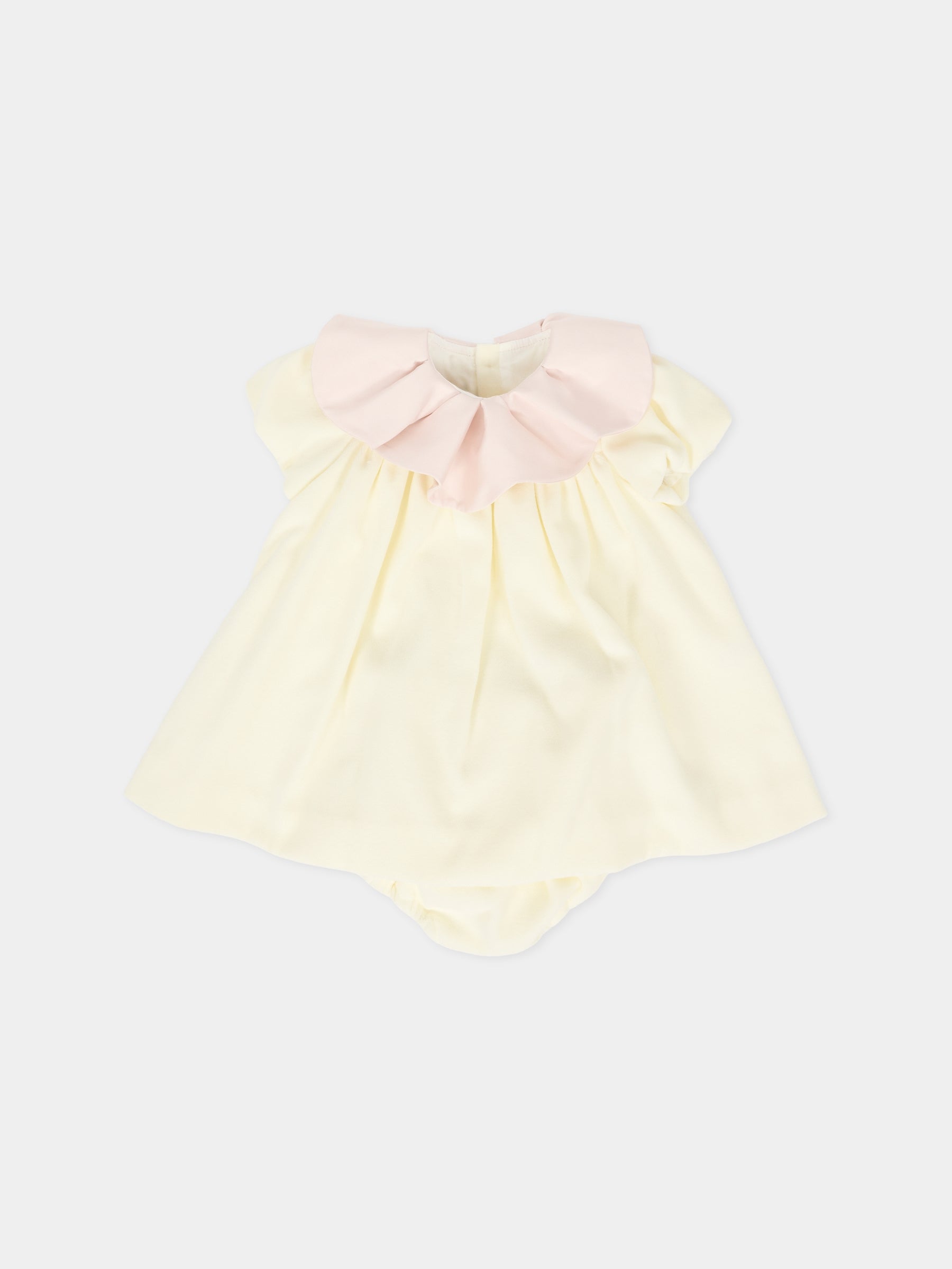Vestito avorio per neonata con volant rosa,La Stupenderia,1CBAB08V02S14