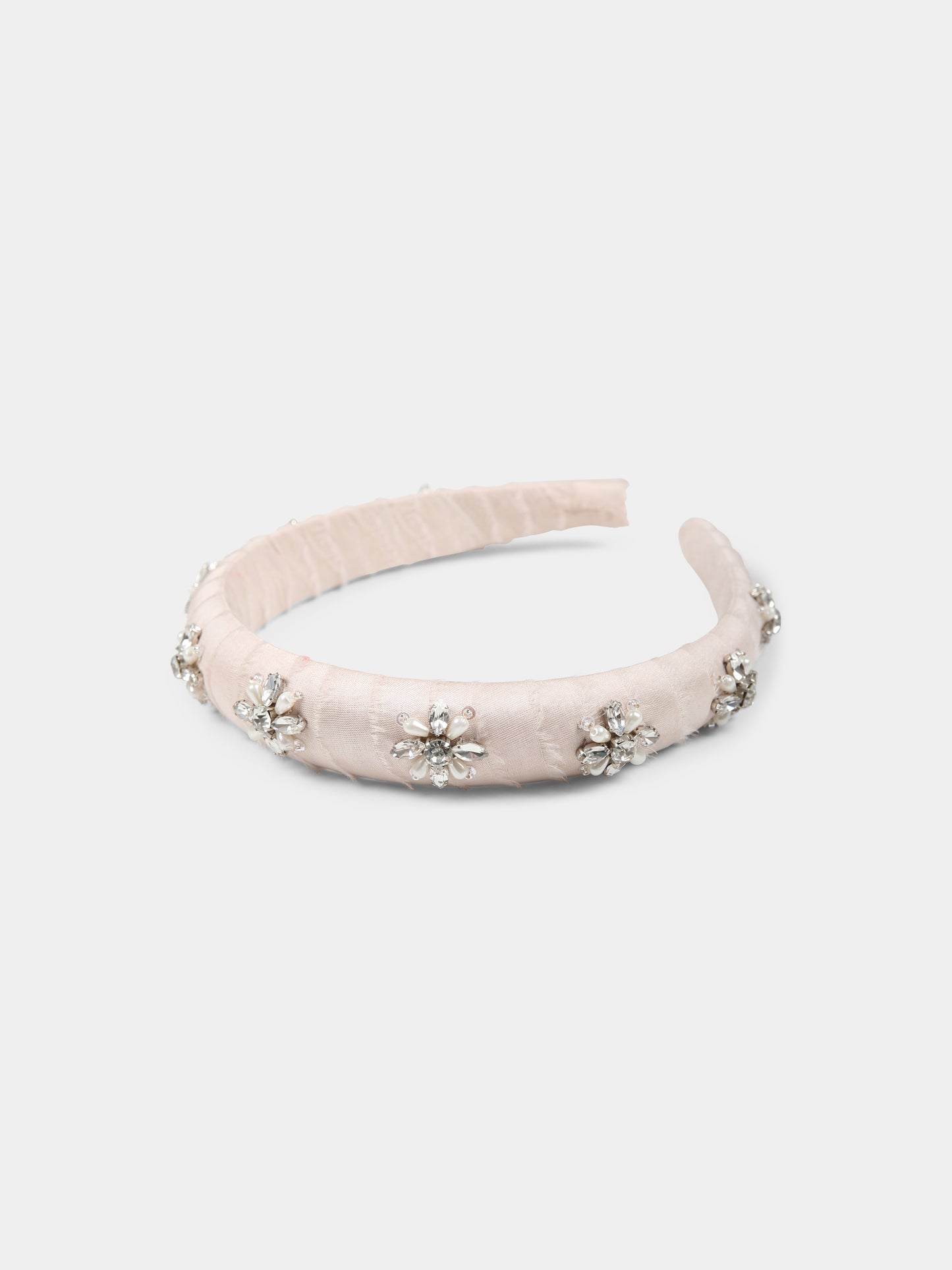 Cerchietto rosa per bambina con fiori e cristalli,Làtara,1628