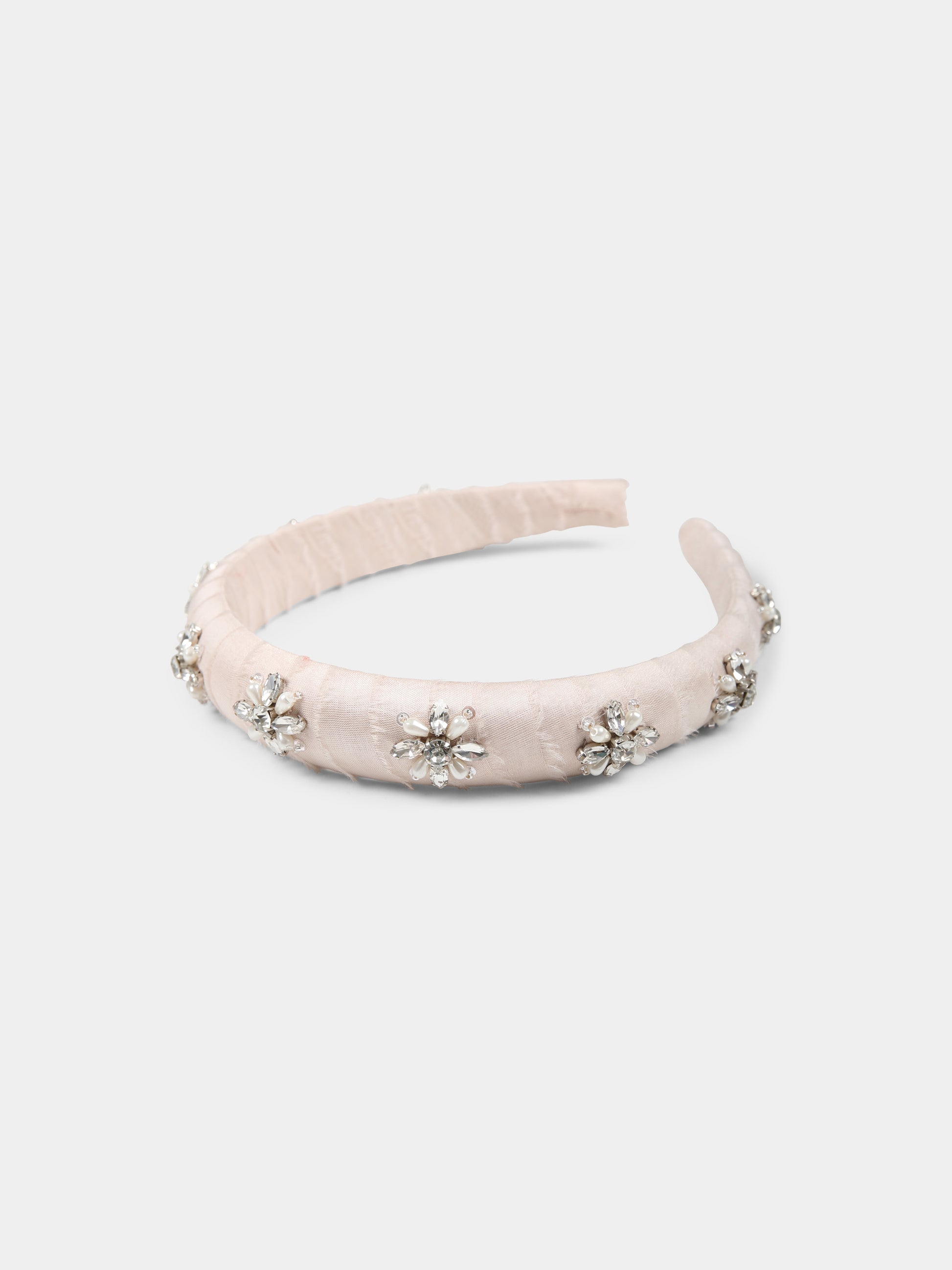 Cerchietto rosa per bambina con fiori e cristalli,Làtara,1628