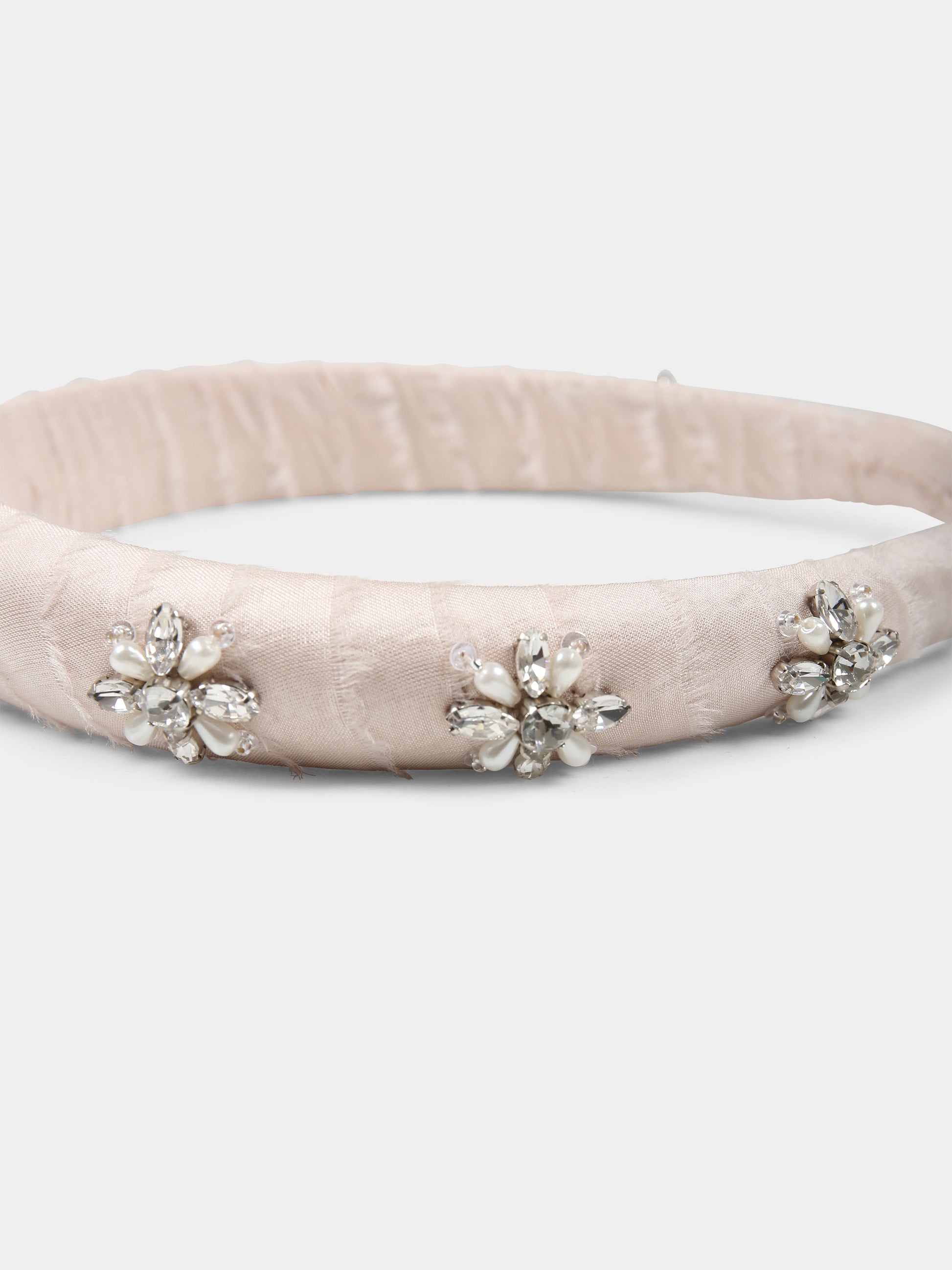 Cerchietto rosa per bambina con fiori e cristalli,Làtara,1628