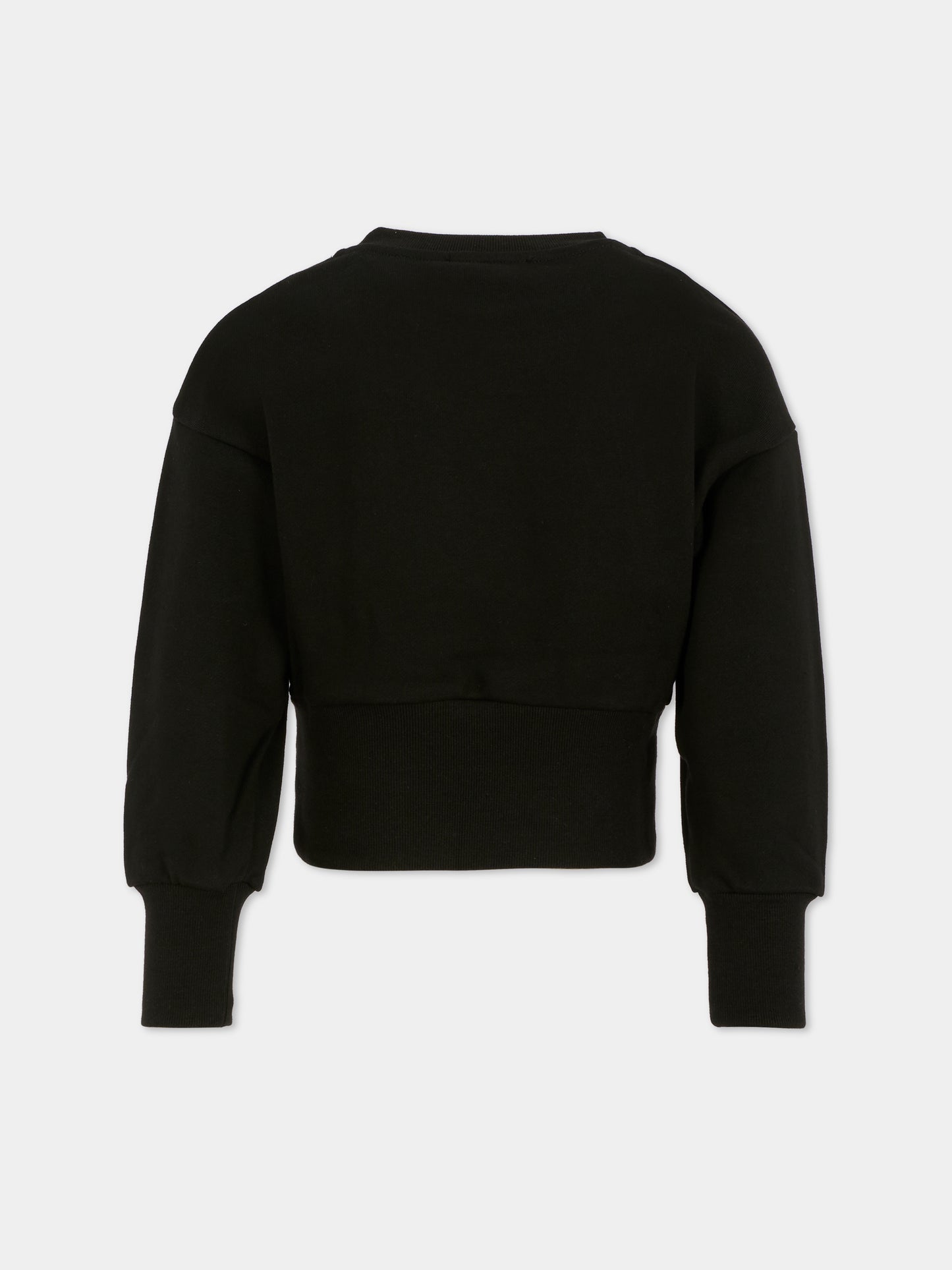 Felpa nera crop per bambina con catena e logo ricamati,Balmain Kids,BX4C10-Z3183 930OR