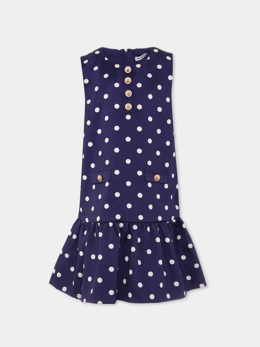 Vestito blu per bambina con pois all over,Self-portrait,PF25-718S-BL