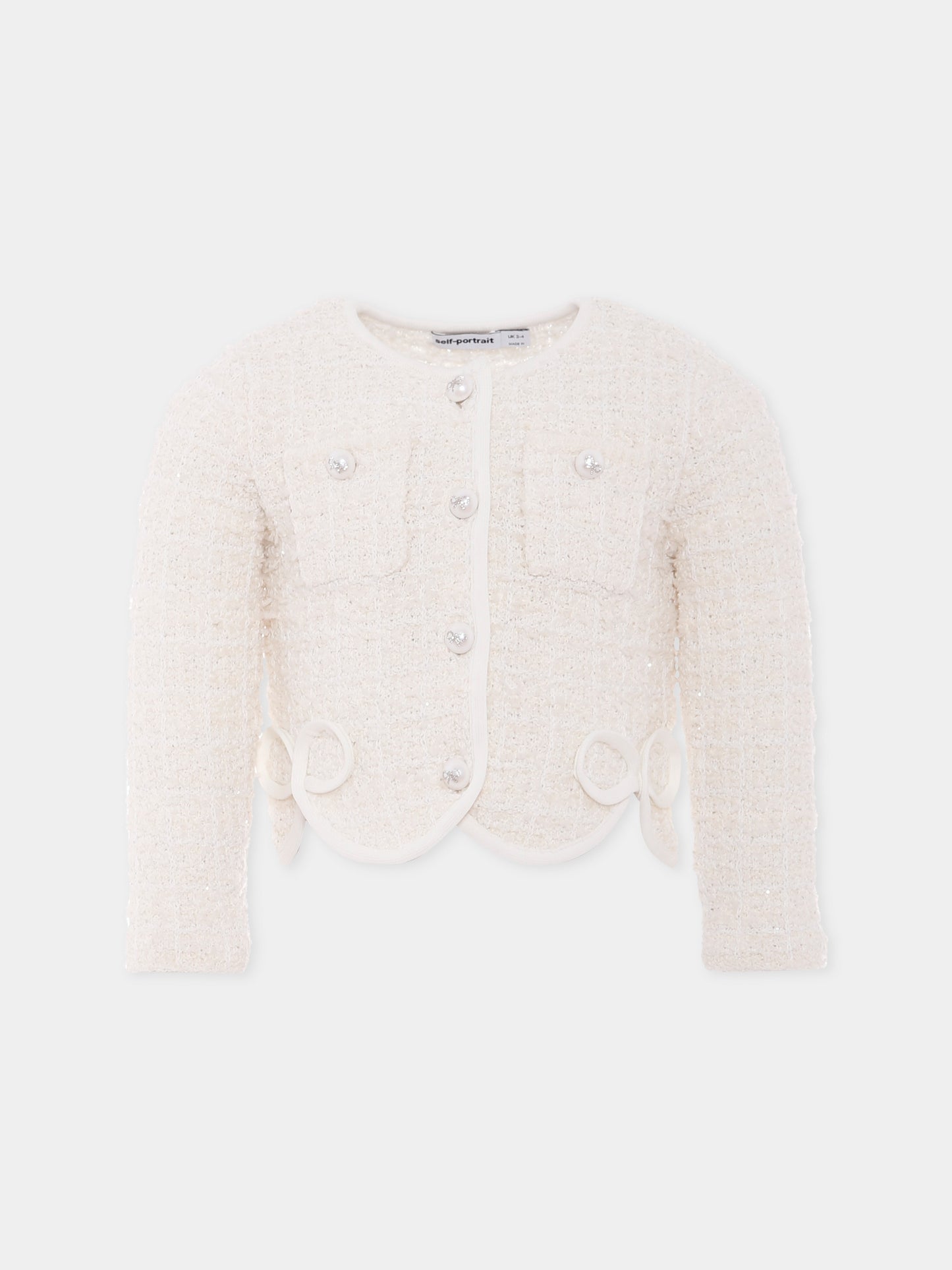 Giacca avorio per bambina con fiocchi,Self-portrait,PF25-739C-C