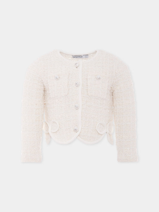 Giacca avorio per bambina con fiocchi,Self-portrait,PF25-739C-C