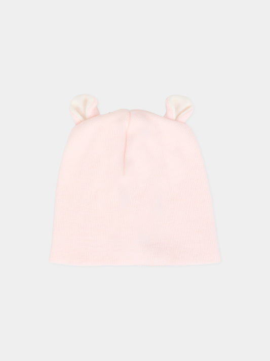 Berretto rosa per neonata con orecchie bianche,Little Bear,2115 CIPRIA/LATTE