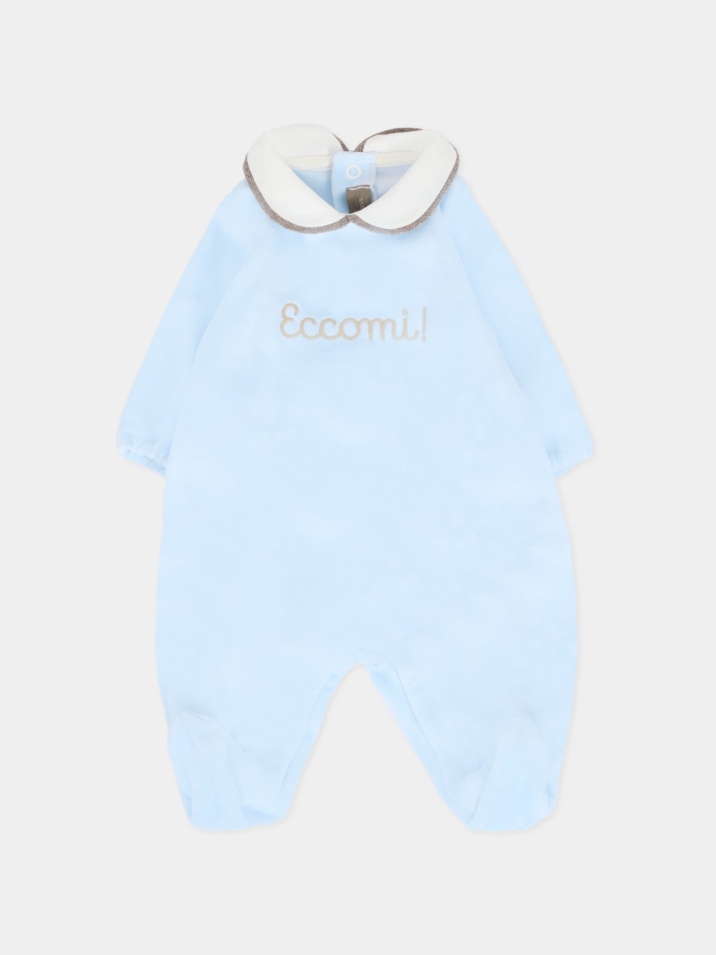 Tutina celeste per neonato con scritta Eccomi,Little Bear,2028 CIELO/TORTORA