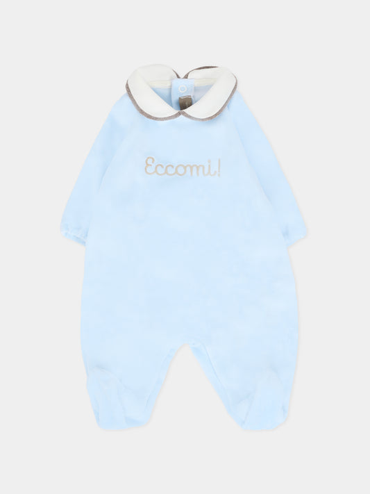 Tutina celeste per neonato con scritta Eccomi,Little Bear,2028 CIELO/TORTORA