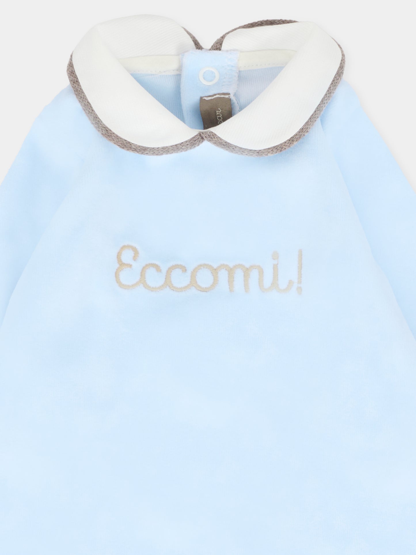 Tutina celeste per neonato con scritta Eccomi,Little Bear,2028 CIELO/TORTORA