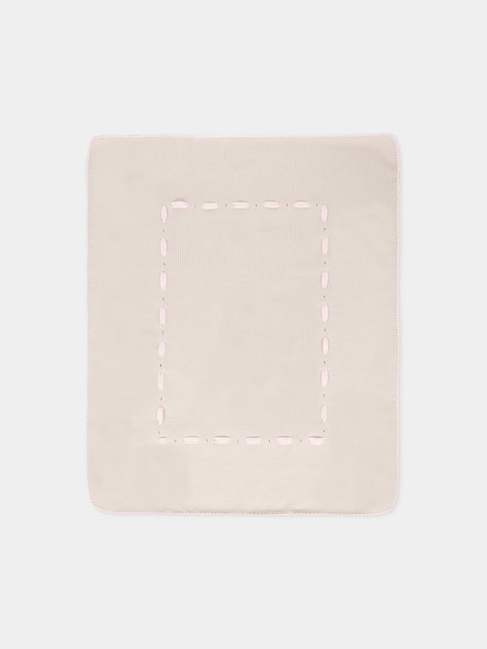 Coperta beige per neonata con nastro rosa,Little Bear,2000 BURRO/CIPRIA