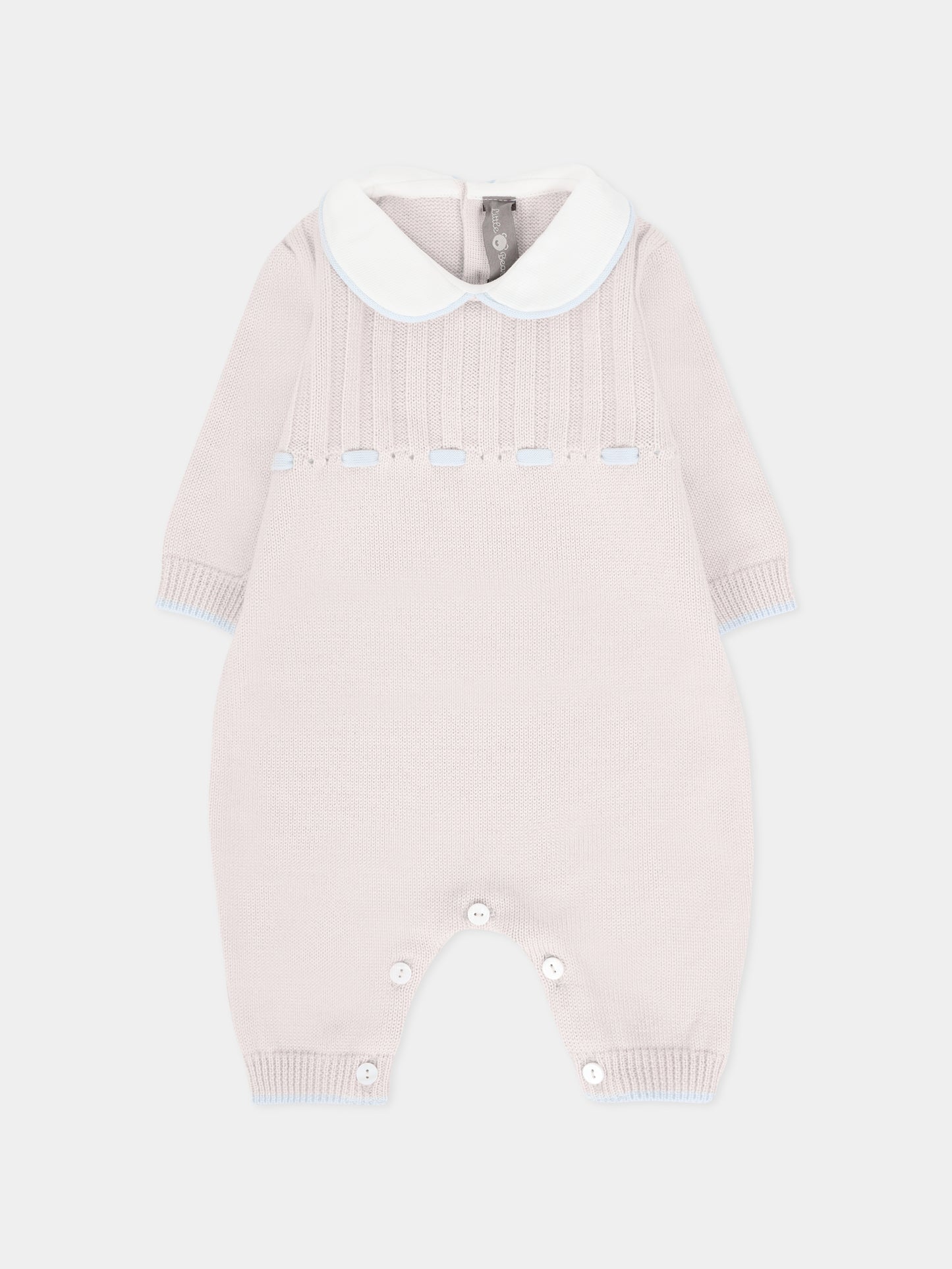 Tutina biege per neonato con nastro celeste,Little Bear,2125 BURRO/CIELO