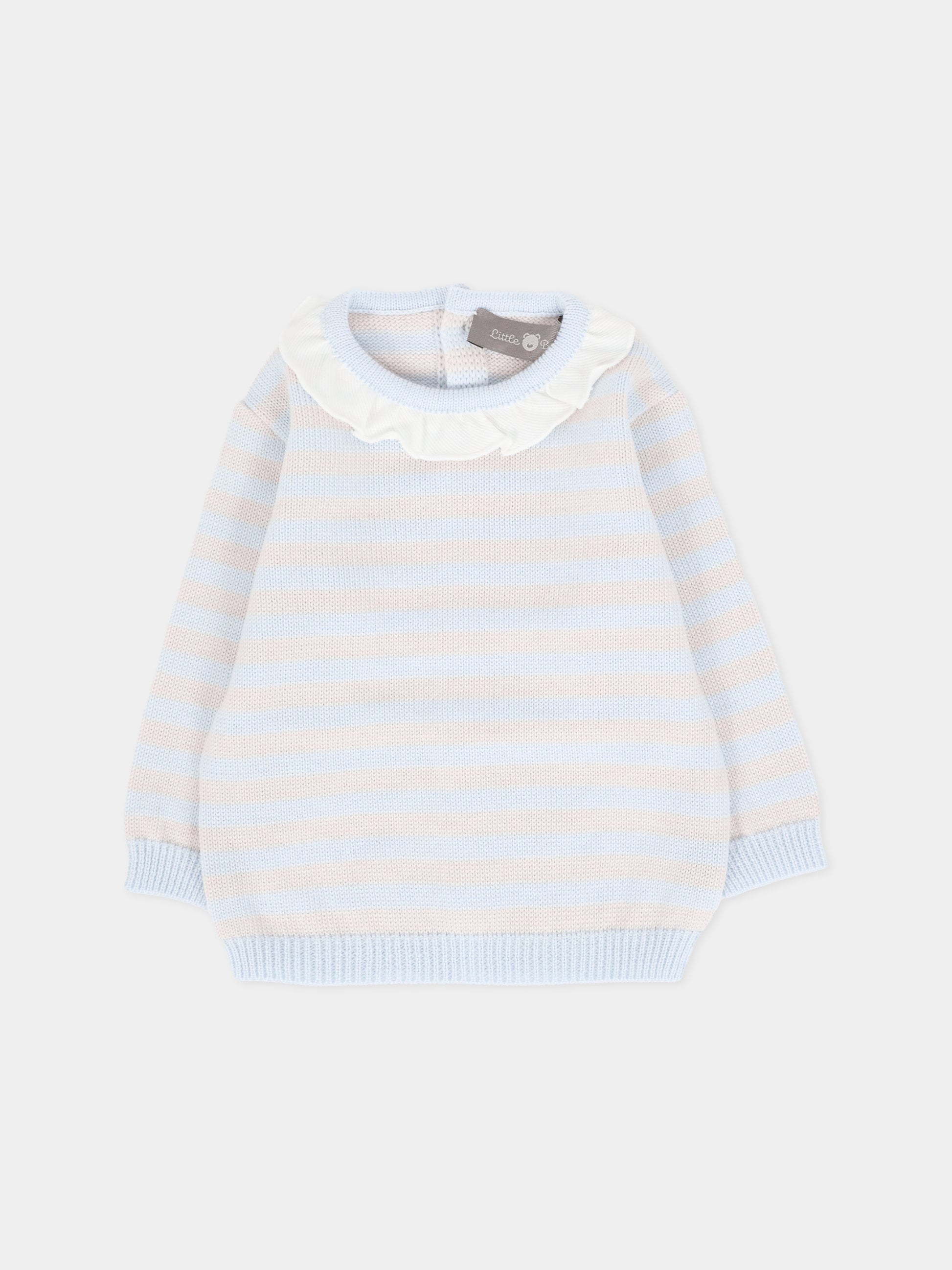 Maglione celeste per neonata con righe beige,Little Bear,2128 CIELO/BURRO
