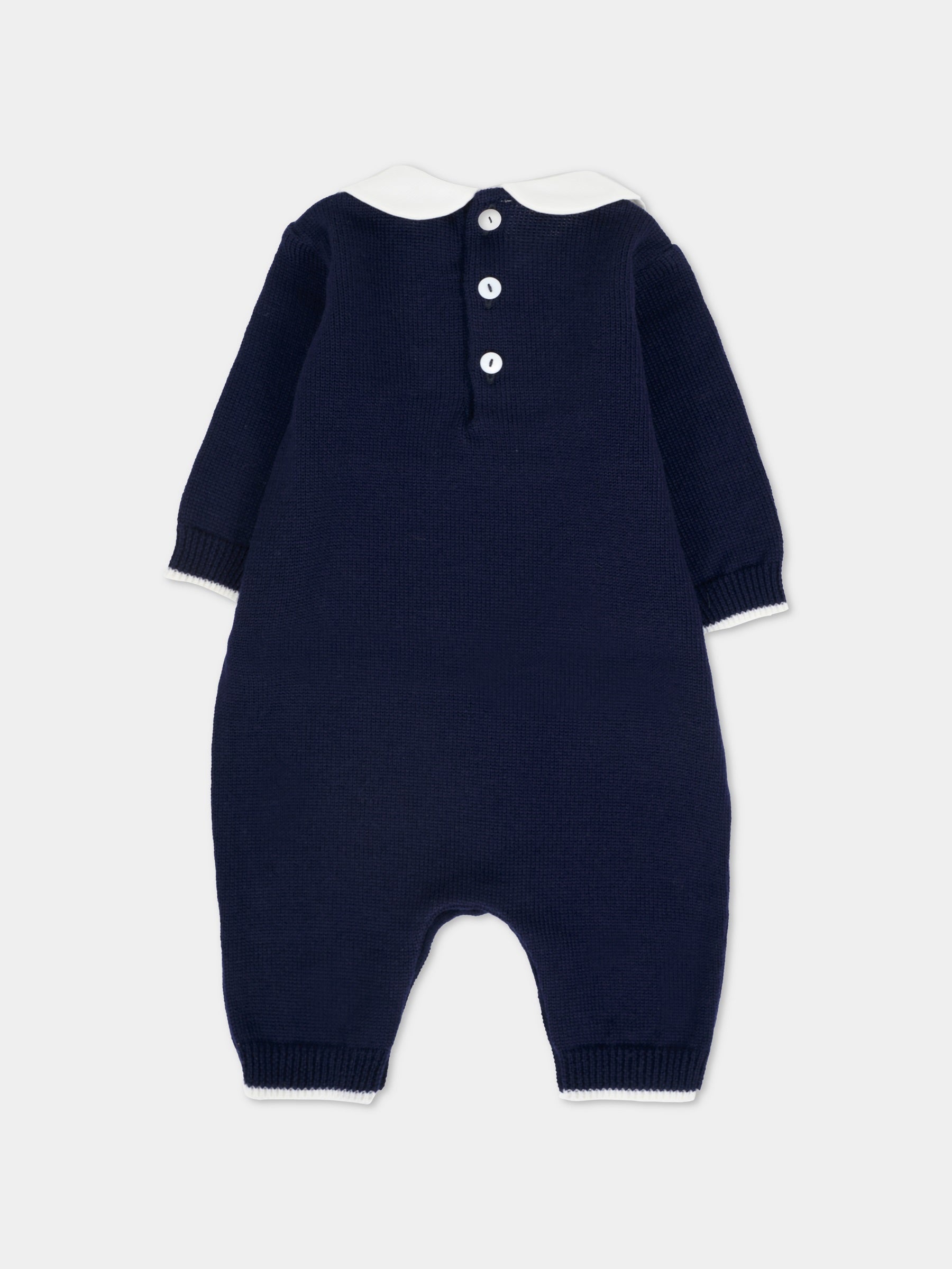 Tutina blu per neonato con nastro avorio,Little Bear,2125 BLU/LATTE