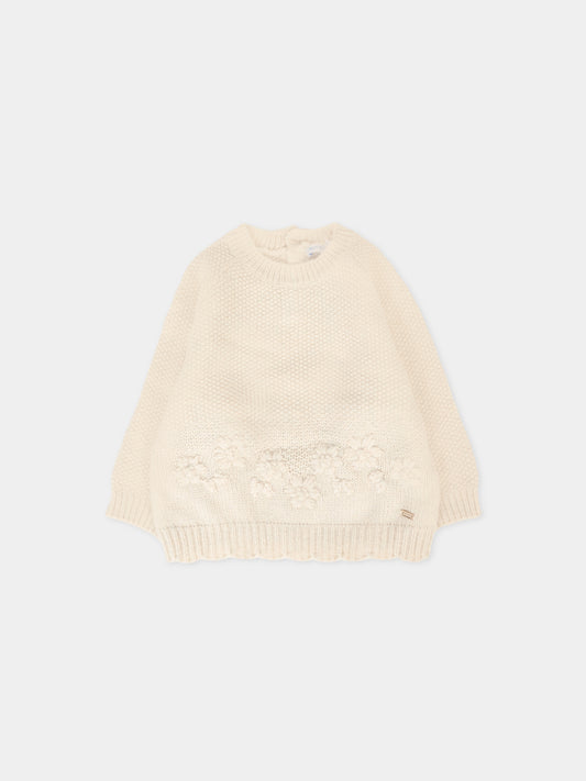 Maglione beige per neonata con fiori,Mayoral,2352 053