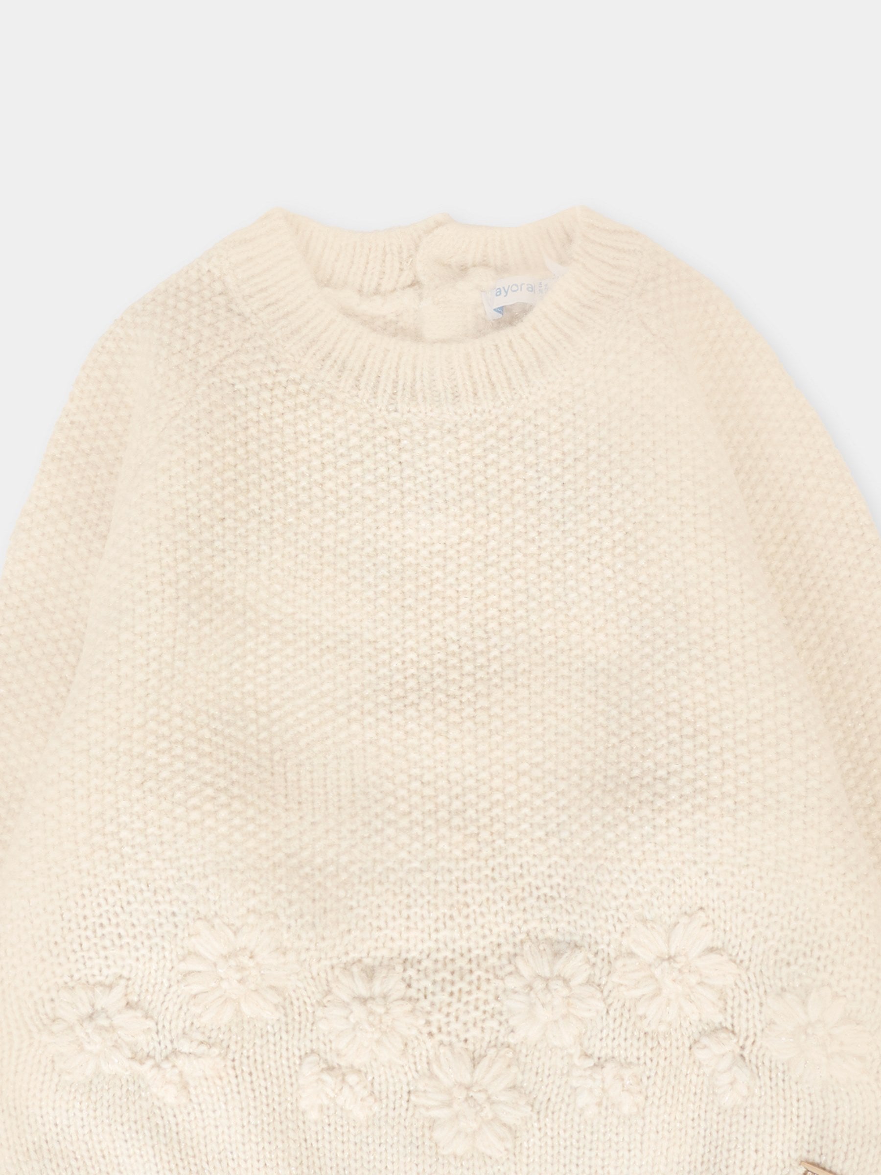 Maglione beige per neonata con fiori,Mayoral,2352 053