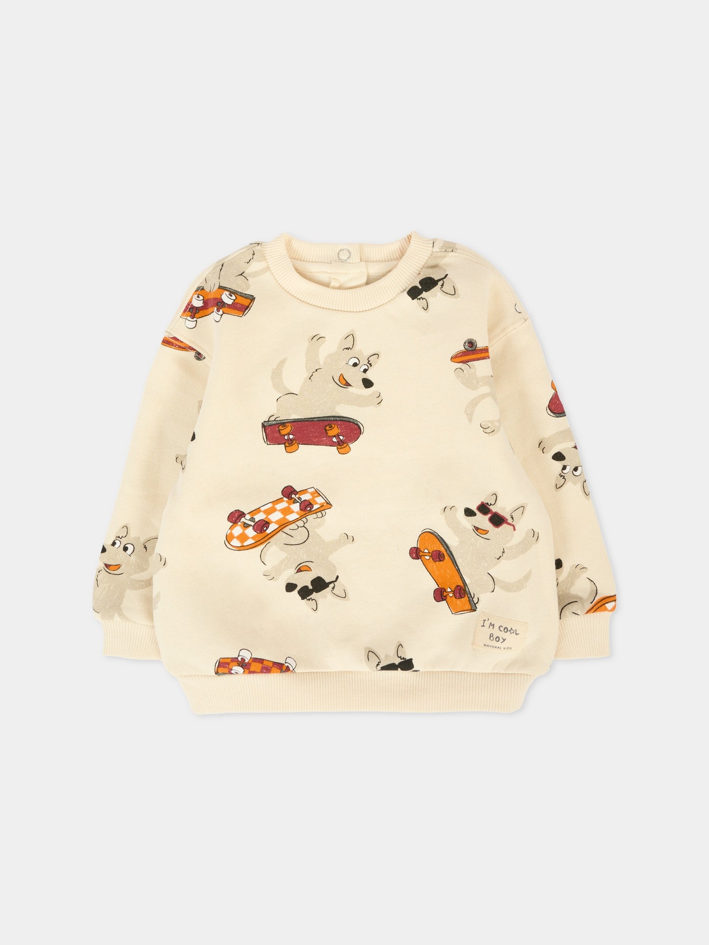 Felpa beige per neonato con lupo all over,Mayoral,2417 036