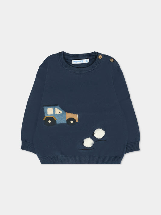 Maglione blu per neonato con automobile,Mayoral,2343 018