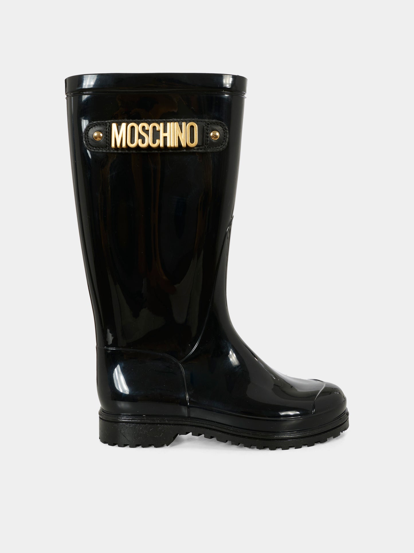 Stivali da pioggia neri per bambina con logo,Moschino Kids,81987 - VAR1
