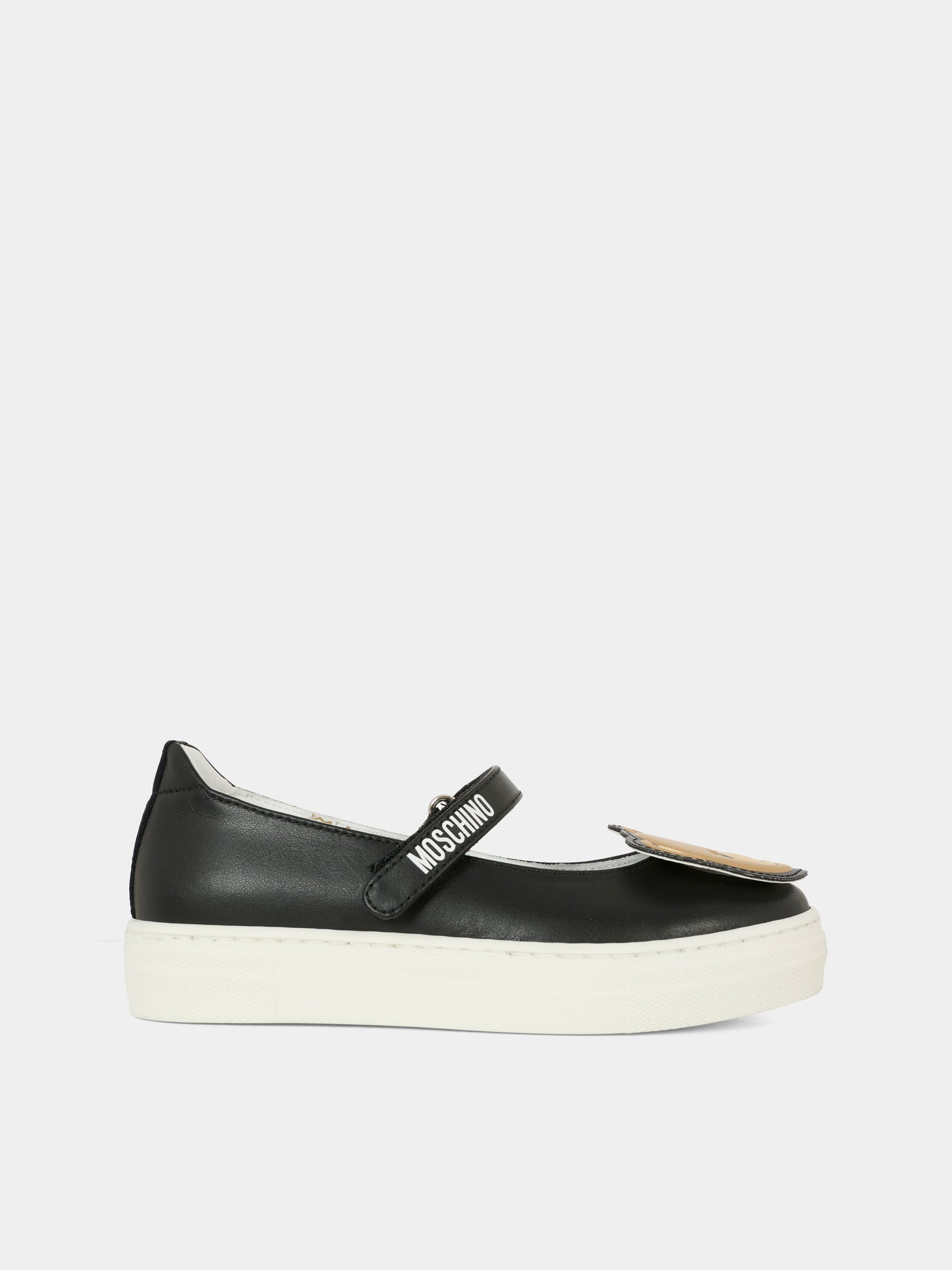 Black ballet flats for girl with Teddy Bear