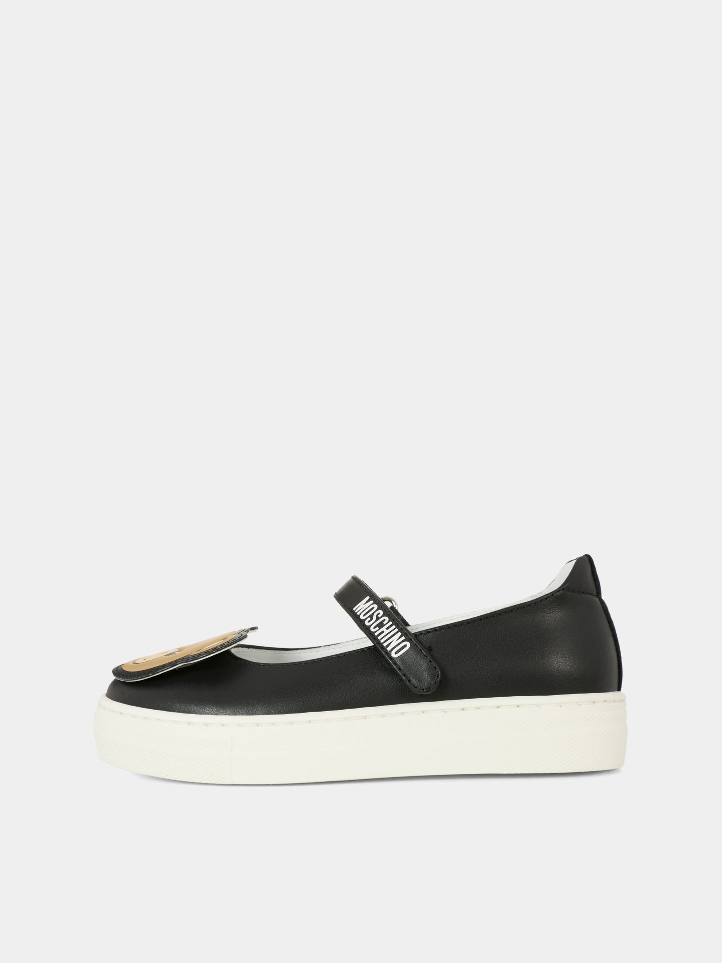 Black ballet flats for girl with Teddy Bear
