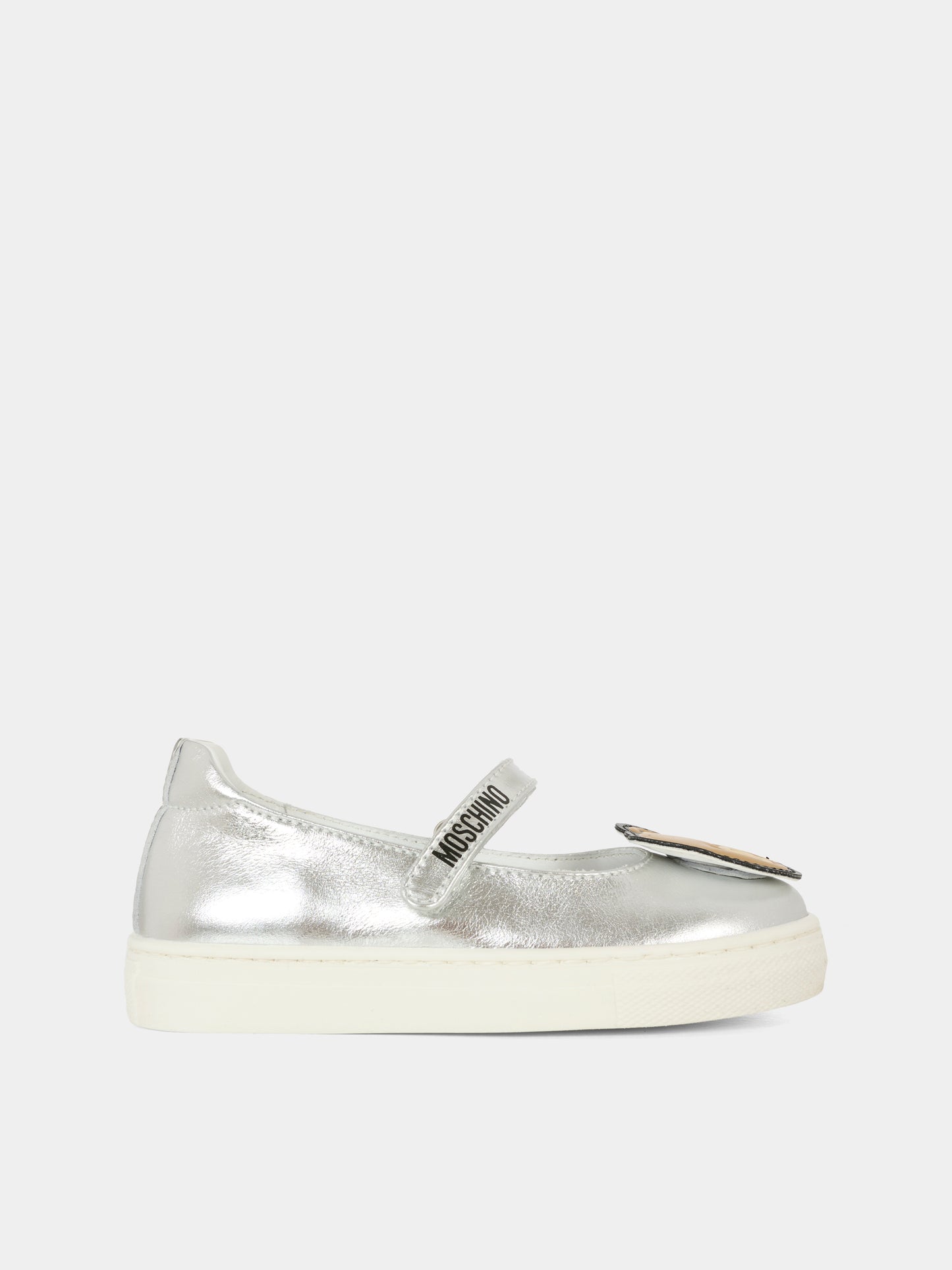 Silver ballet flats for baby girl and girl with Teddy Bear