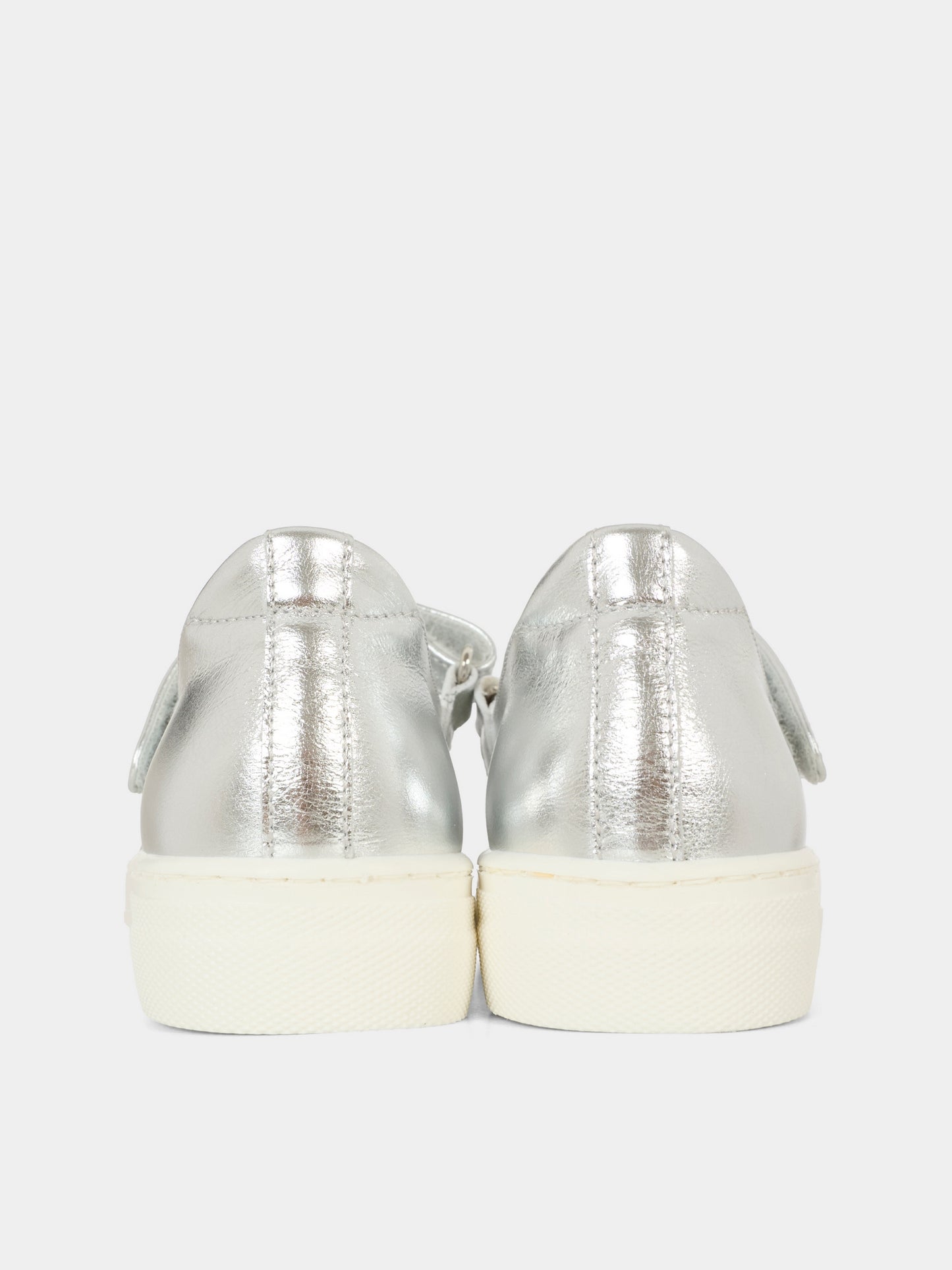 Silver ballet flats for girl with Teddy Bear