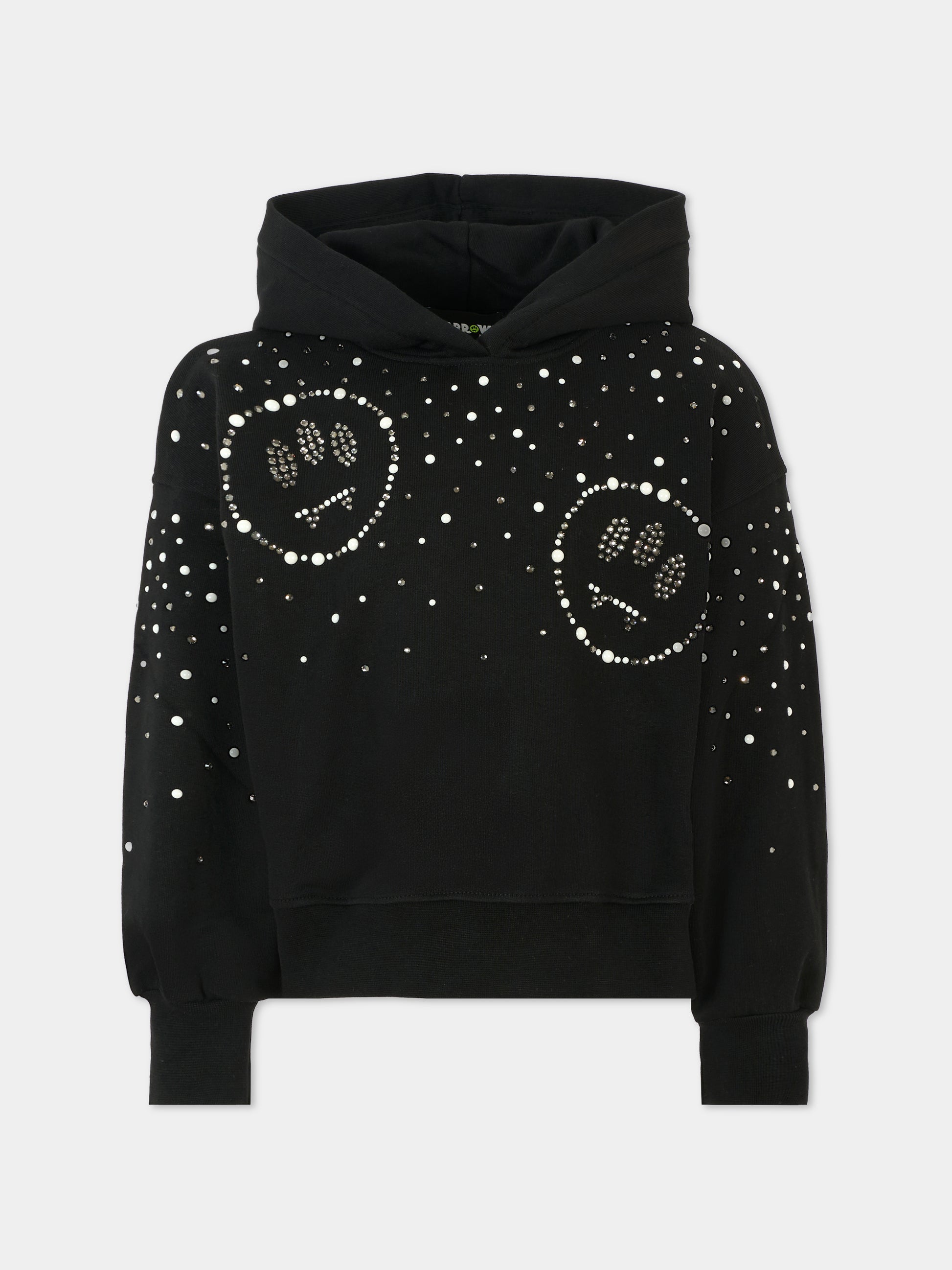 Felpa crop nera per bambina con smile e strass,Barrow,F5BKJGHS179 110