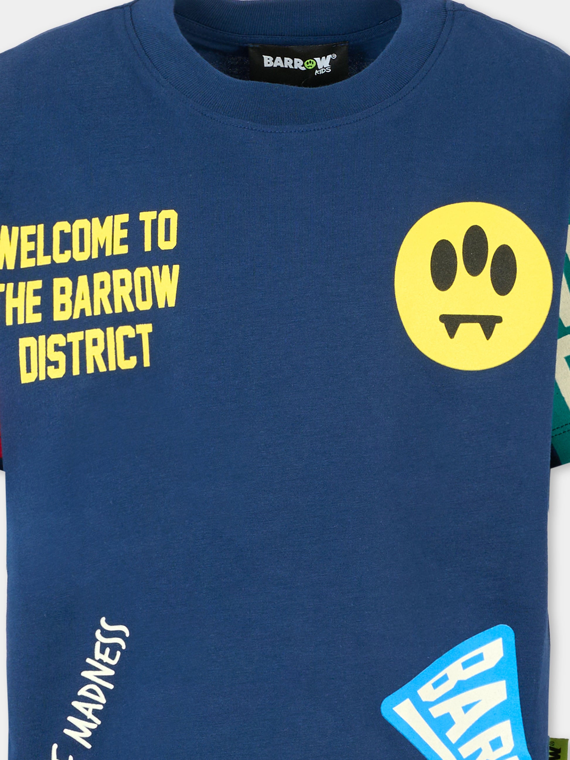 T-shirt blu per bambino con smile e scritta,Barrow,F5BKJUTH079 060