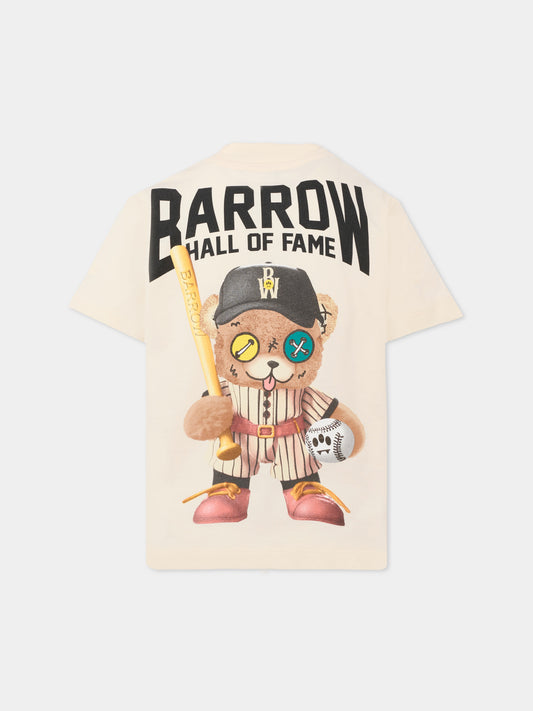 T-shirt avorio per bambini con stampa Bear Baseball,Barrow,F5BKJUTH083 013