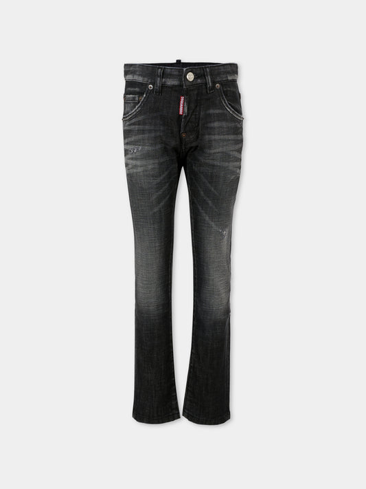 Jeans neri per bambino con patch logato,Dsquared2,DQ0236-D0AEQ-DQ02