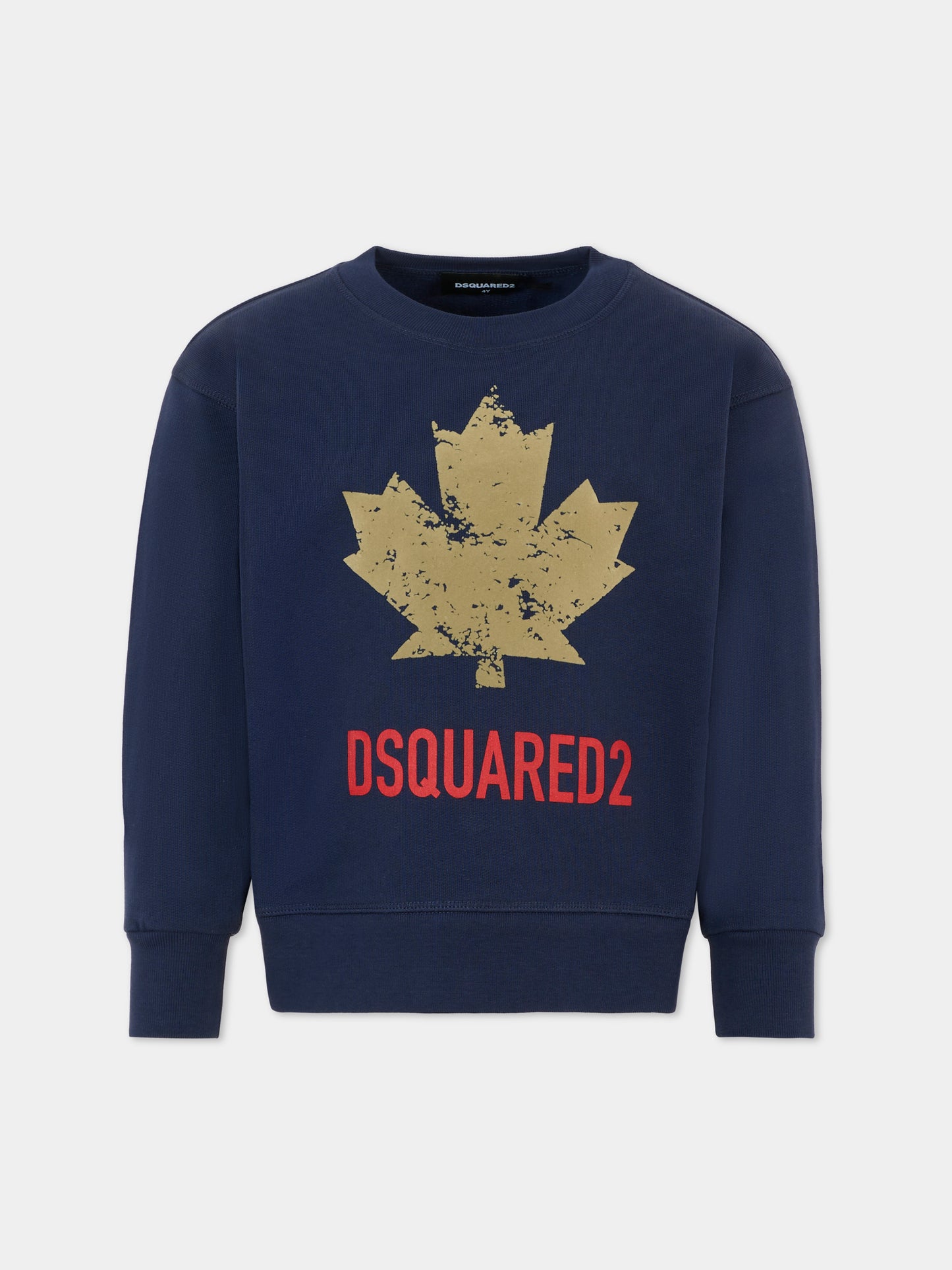 Felpa blu per bambino con foglia d'acero,Dsquared2,DQ3005-D00ZF-DQ864