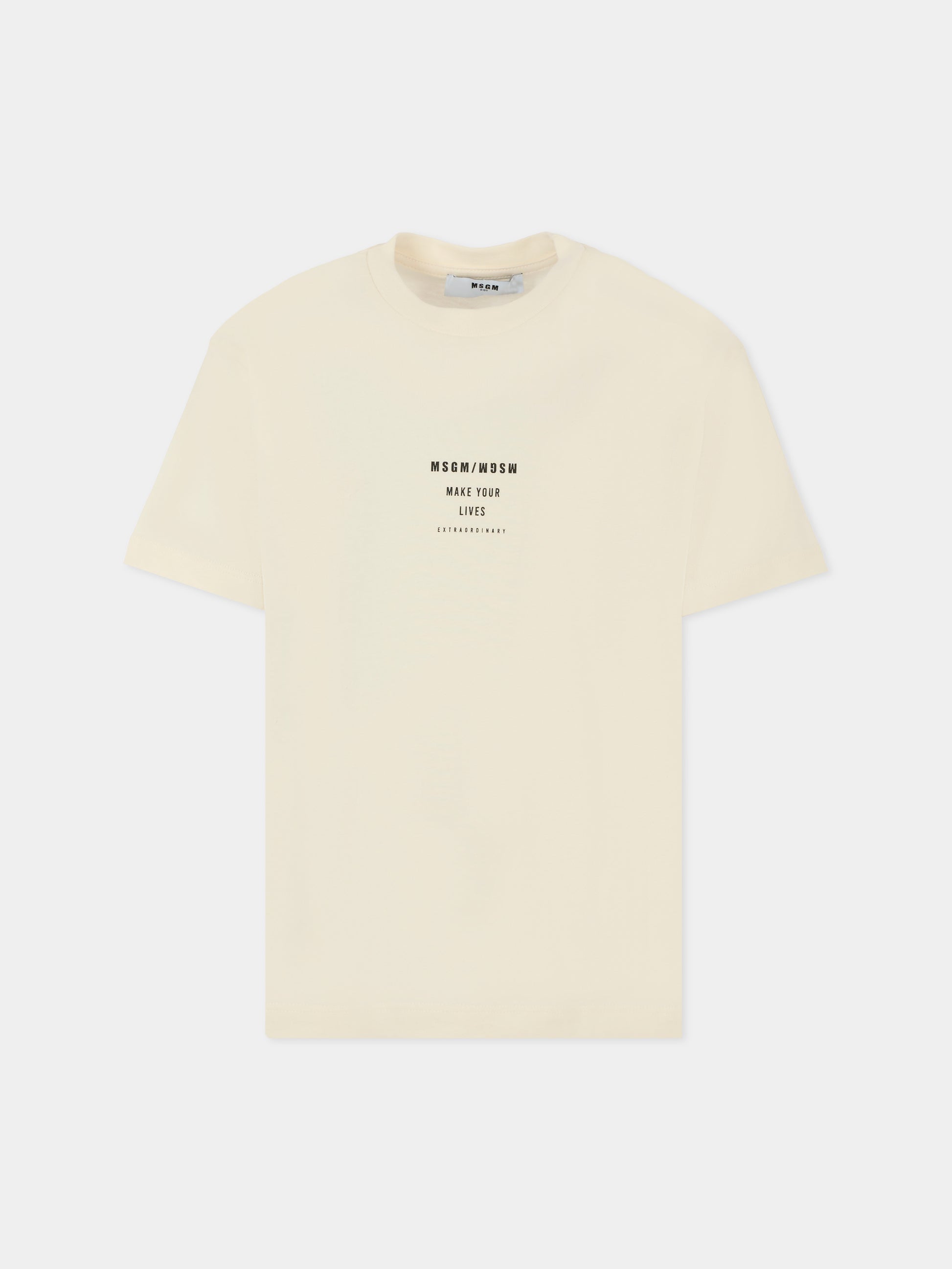 T-shirt avorio per bambini con logo,Msgm Kids,F5MSJBTH215 013