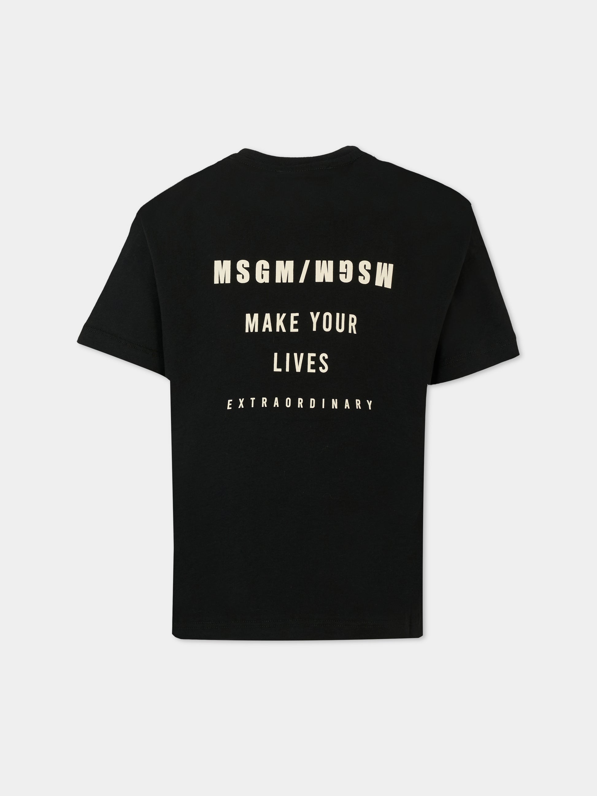 T-shirt nera per bambini con logo,Msgm Kids,F5MSJBTH215 110