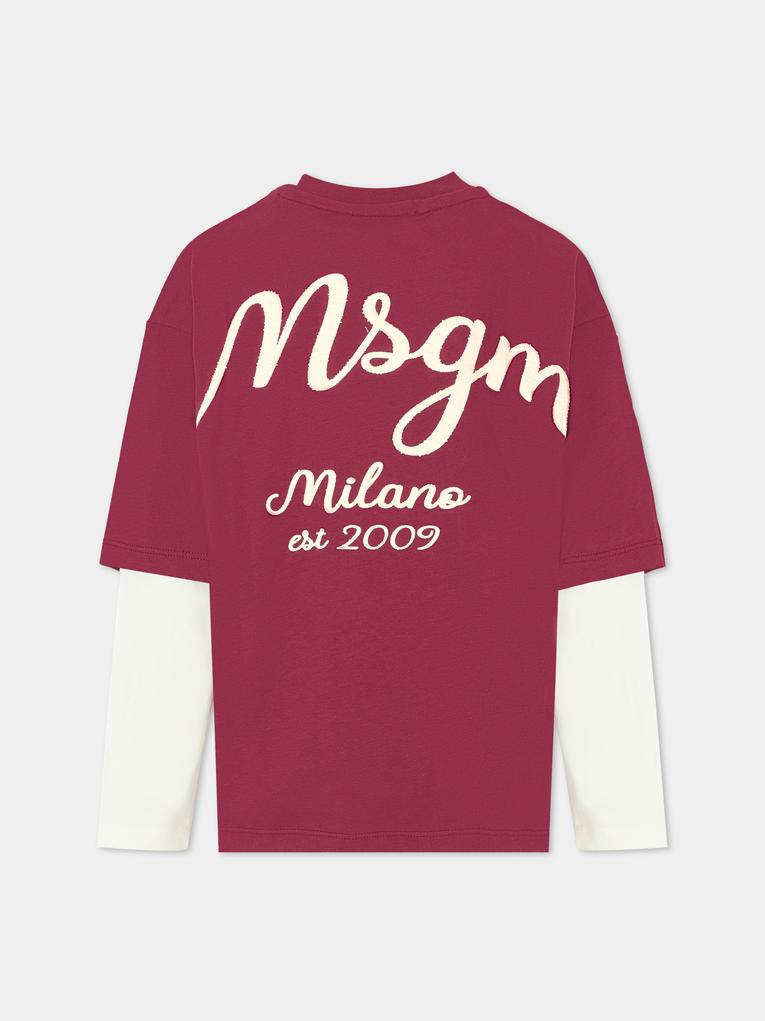 T-shirt bordeaux per bambino con logo avorio,Msgm Kids,F5MSJBTH257 MS034