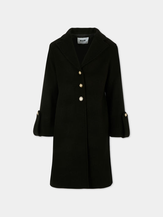 Cappotto nero per bambina con logo,Msgm Kids,F5MSJGCO114 110