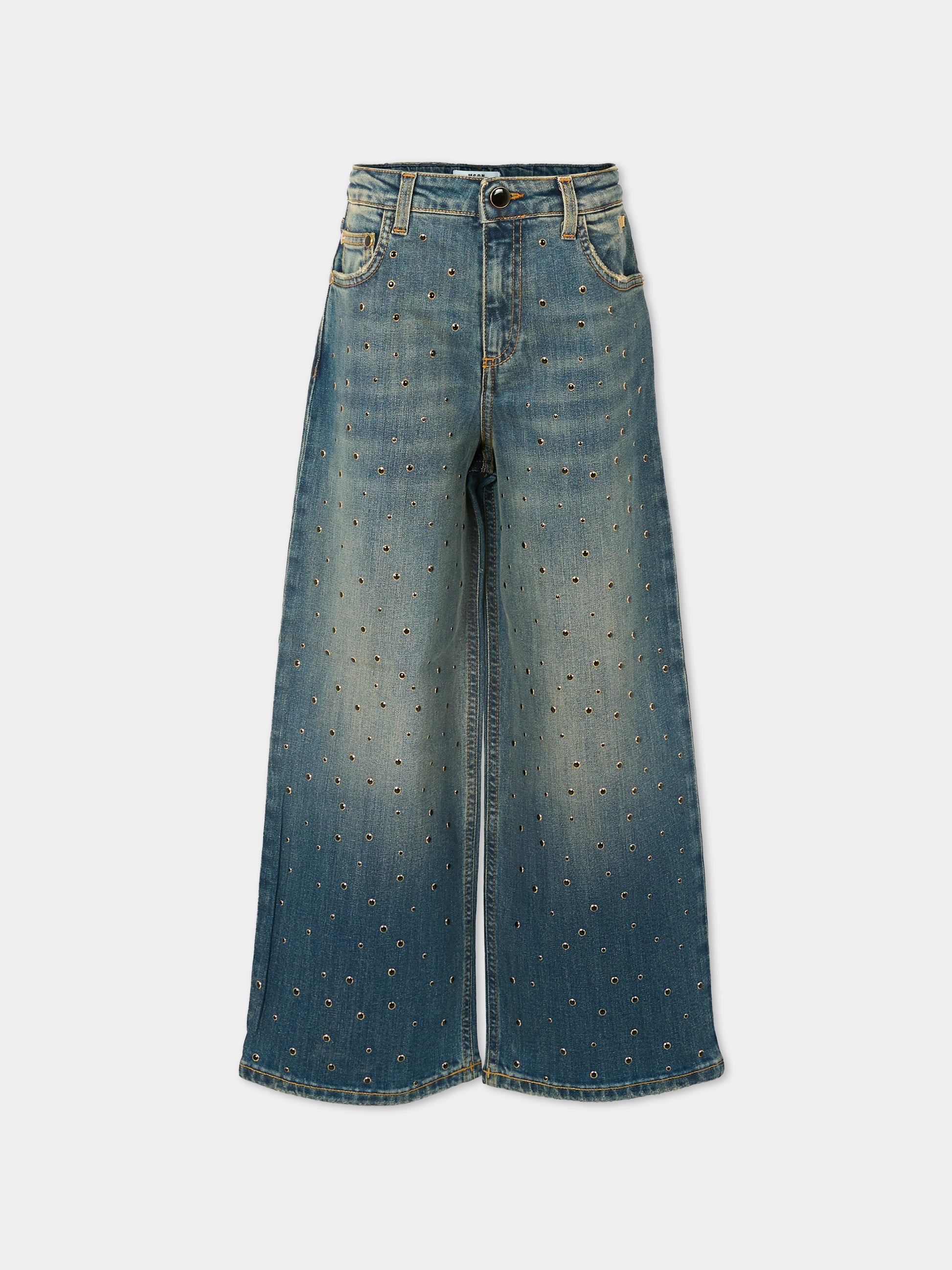 Jean denim blu per bambina con borchie,Msgm Kids,F5MSJGDP031 126